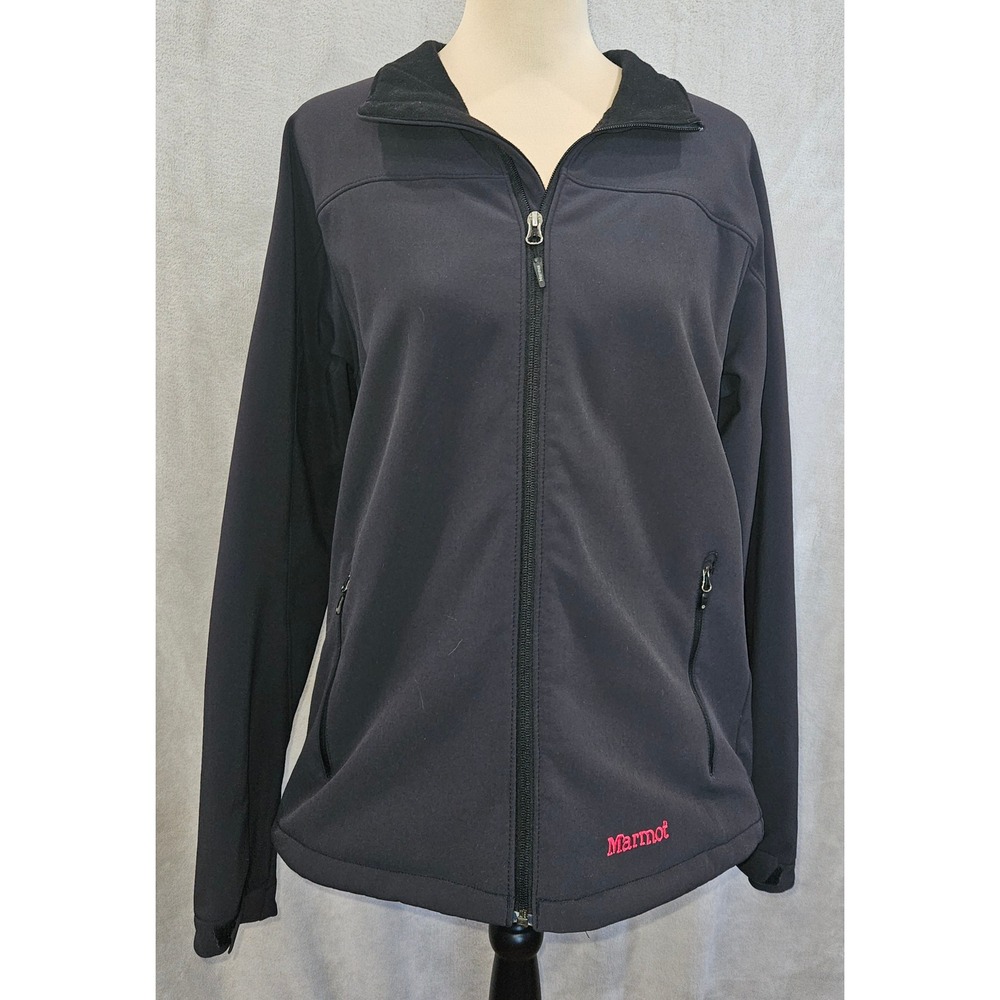 Marmot Womens XL Black Full Zip Softshell Jacket Fleece Lined Hiking Outdoor
